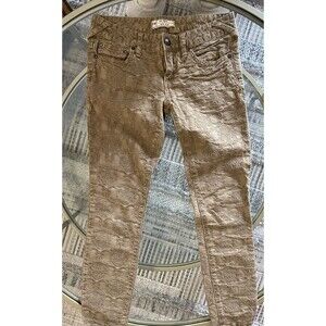 Free People Womens 25 Jeans Brown Skinny Low Rise Textured Floral Embroidered